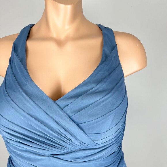 Davids Bridal Womens Plus W11480 Mesh Short Bridesmaid Dress Steel Blue size 20 - Picture 3 of 13